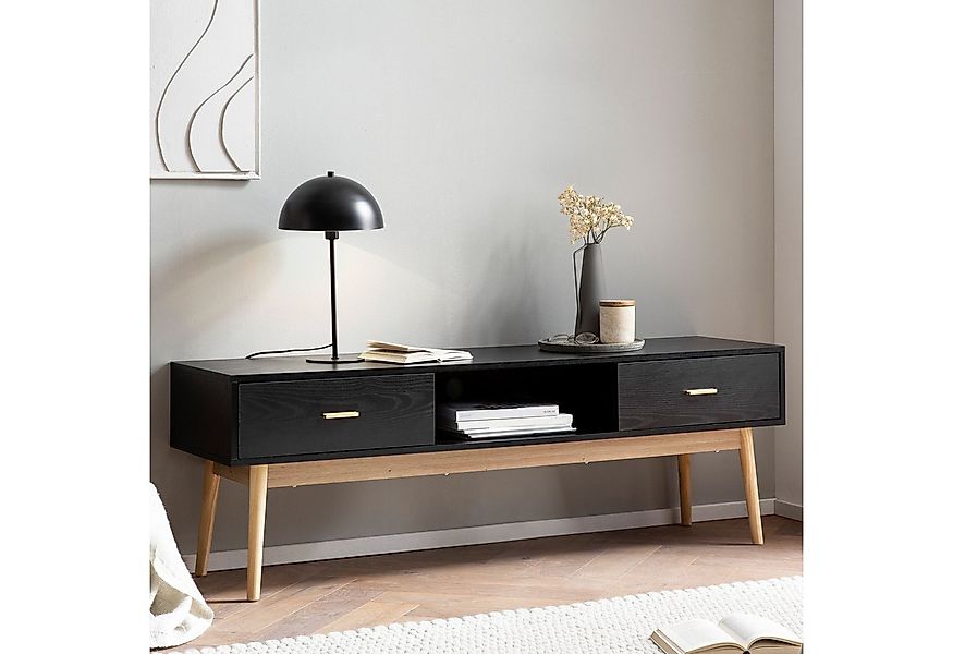 FINEBUY Lowboard FB99993 TV Schrank 150 cm Schwarz Schubladen Fernsehkommod günstig online kaufen