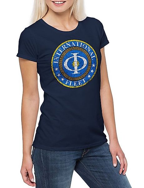 Urban Backwoods Print-Shirt Vintage International Fleet Logo Damen T-Shirt günstig online kaufen