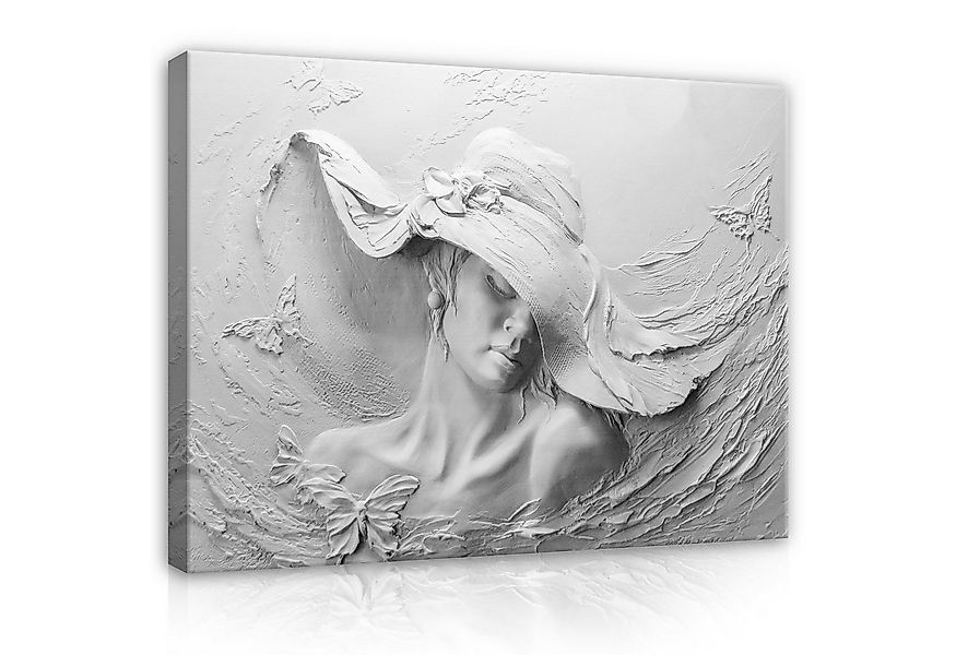 Wallarena Leinwandbild Frau mit Hut Abstrakt grau Modern Bild XXL Leinwandb günstig online kaufen