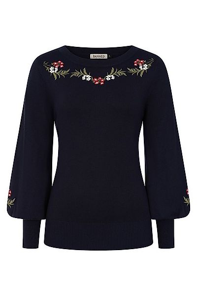 Banned Strickpullover Carla Romantic Floral Dunkelblau Vintage Rockabilly B günstig online kaufen