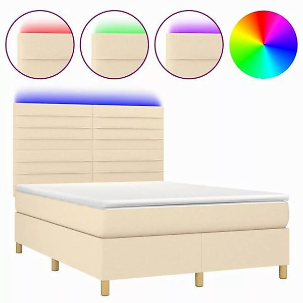 vidaXL Boxspringbett Boxspringbett mit Matratze LED Creme 140x200 cm Stoff günstig online kaufen