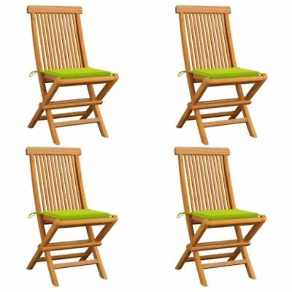 vidaXL Gartenstühle mit Hellgrünen Kissen 4 Stk. Massivholz Teak Gartenstuh günstig online kaufen