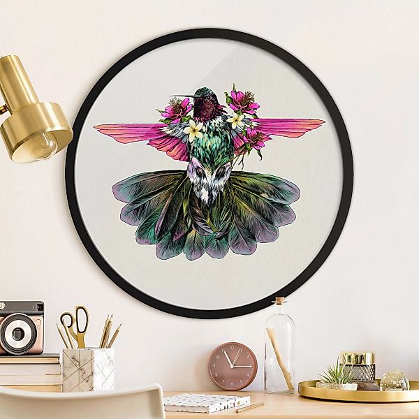 Rundes Gerahmtes Bild Illustration floraler Kolibri günstig online kaufen