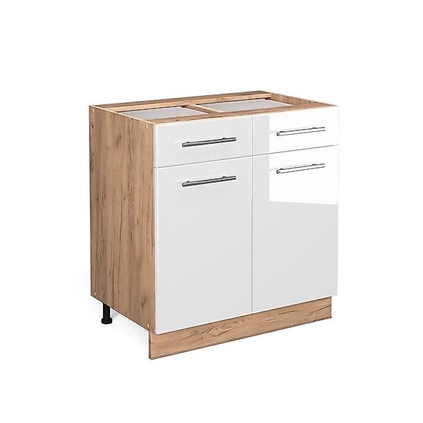 Vicco Küchenunterschrank Fame-Line Weiß Hochglanz/Goldkraft Eiche 80 cm ohn günstig online kaufen