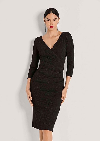 MADELEINE Etuikleid Stretchkleid in Wickeloptik Glanzkleid mit V-Ausschnitt günstig online kaufen