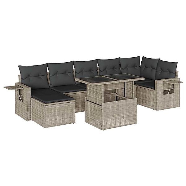 vidaXL 8-Tlg Garten-Sofagarnitur mit Kissen Hellgrau Poly Rattan 3268062 günstig online kaufen