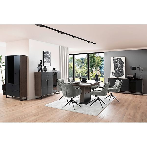 Esszimmer Set mit Ausziehtisch in schwarz mit Eiche VARAZZE-05 modern 4-tei günstig online kaufen