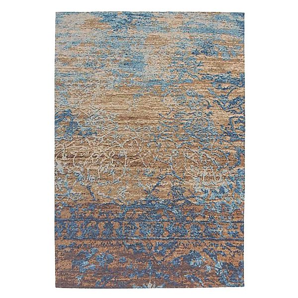 Kurzflor Teppich in Blau und Beige Vintage Look günstig online kaufen