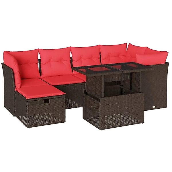 vidaXL 7-Tlg Gartensofa-Set mit Kissen Braun Polyrattan 3274664 günstig online kaufen