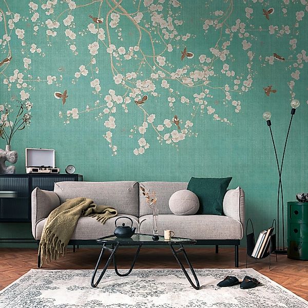 PROFHOME 399211-GU Fototapete Blumen Blau Creme-Weiß Beige Grau 3,71 m x 2, günstig online kaufen