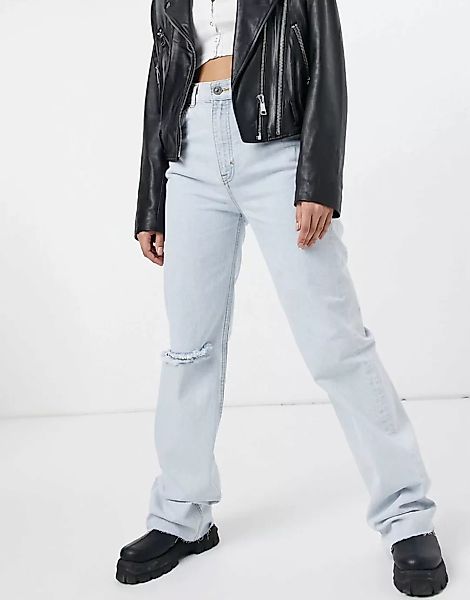 Pull&Bear– Jeans im Stil der 90er mit weitem Bein und Rissen in Hellblau günstig online kaufen