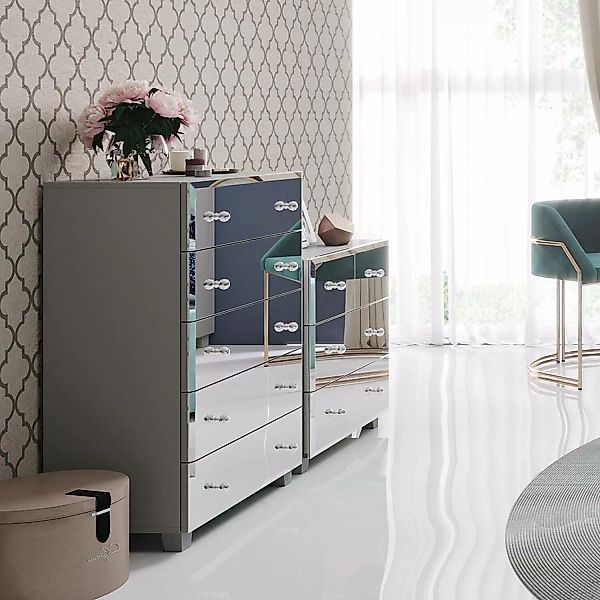 Kommoden Set mit Spiegel Fronten BUCCERI-83 Schlafzimmer Möbel in grau günstig online kaufen