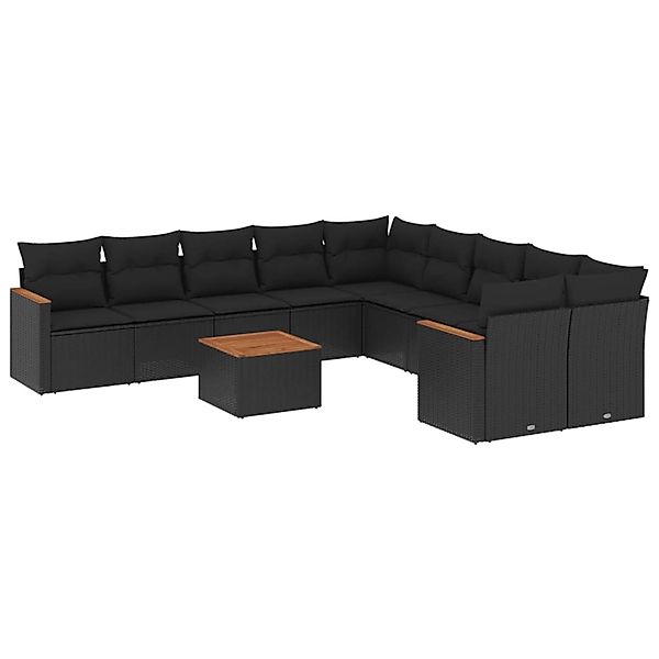 vidaXL 11-Tlg Garten-Sofagarnitur mit Kissen Schwarz Poly Rattan 3226356 günstig online kaufen