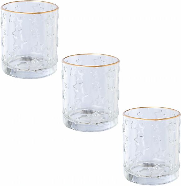 Creativ deco Windlicht "Weihnachtsdeko", (3 St.), klares Glas mit Stern-Str günstig online kaufen