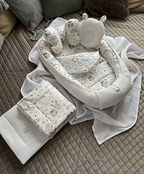 Loolay Bettnestchen Weiß WAFFELPIQUE/ HASE Beige Babynest Babyaustattung Ne günstig online kaufen