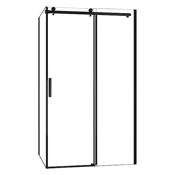 AICA 100x80x200cm Schwarz Schiebetür 8mm NANO ESG Nischentür mit Seitenwand günstig online kaufen