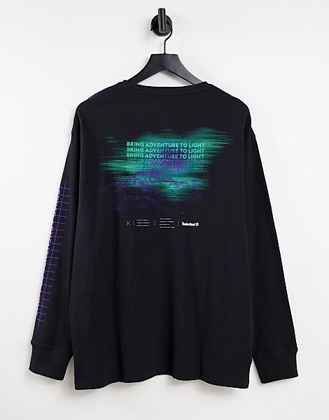 Timberland – NL Sky – Langärmliges Shirt in Schwarz mit Grafikprint günstig online kaufen