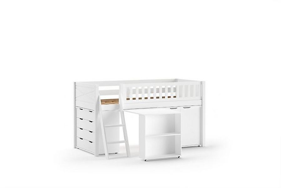 58 aufm Kessel Kinderbett Kinderbett Karyl 208x114x135 Massivholz Weiß Schr günstig online kaufen