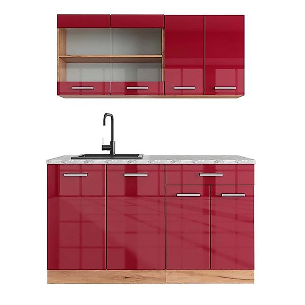Vicco Küchenzeile R-Line, Rot Hochglanz/Goldkraft Eiche/Goldkraft günstig online kaufen