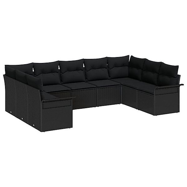 vidaXL Loungesofa 9-tlg. Garten-Sofagarnitur mit Kissen Schwarz Poly Rattan günstig online kaufen