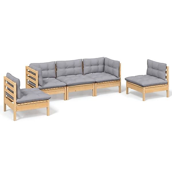 vidaXL 5-Tlg Garten-Lounge-Set mit Grauen Kissen Kiefer Massivholz 3096183 günstig online kaufen