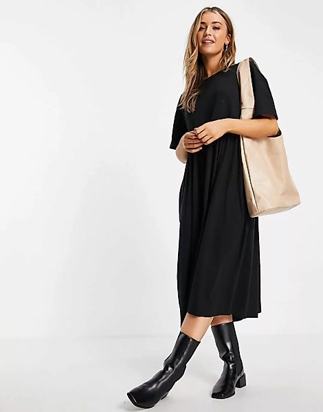 ASOS DESIGN – Midi-Hängerkleid mit Oversize-Passform in Schwarz-Mehrfarbig günstig online kaufen
