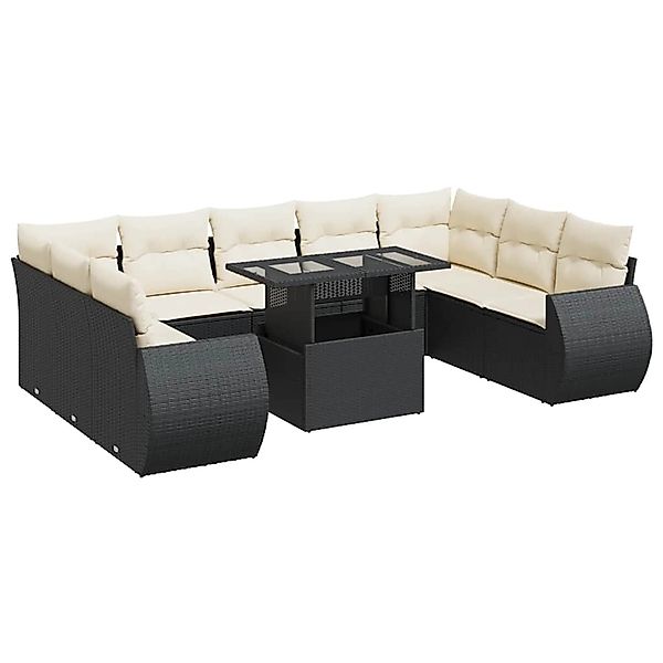 vidaXL 10-Tlg Garten-Sofagarnitur mit Kissen Schwarz Poly Rattan 3326697 günstig online kaufen