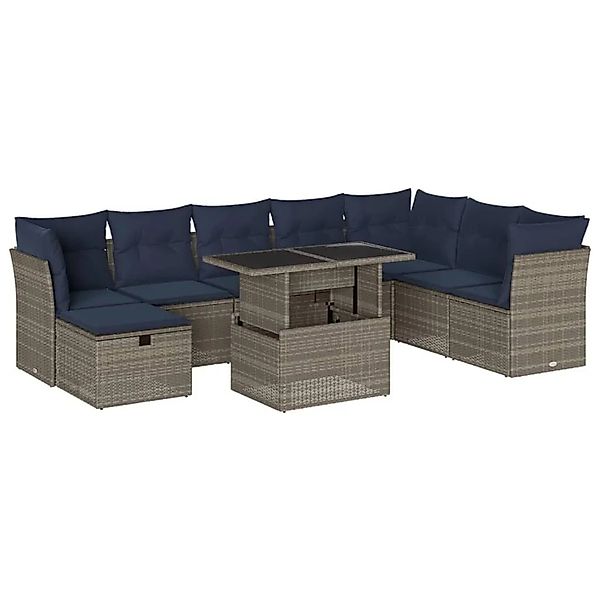 vidaXL 9-Tlg Gartensofa-Set mit Kissen Grau Polyrattan 3274711 günstig online kaufen