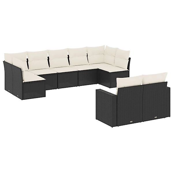 vidaXL 9-Tlg Garten-Sofagarnitur mit Kissen Schwarz Poly Rattan 3219406 günstig online kaufen