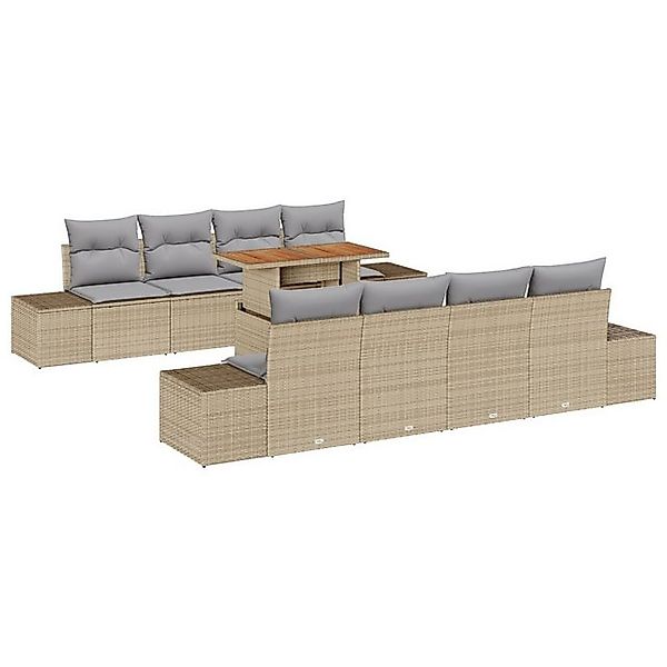 vidaXL Loungesofa 7-teiliges Garten Sofa Set mit Kissen Beige Poly Rattan, günstig online kaufen