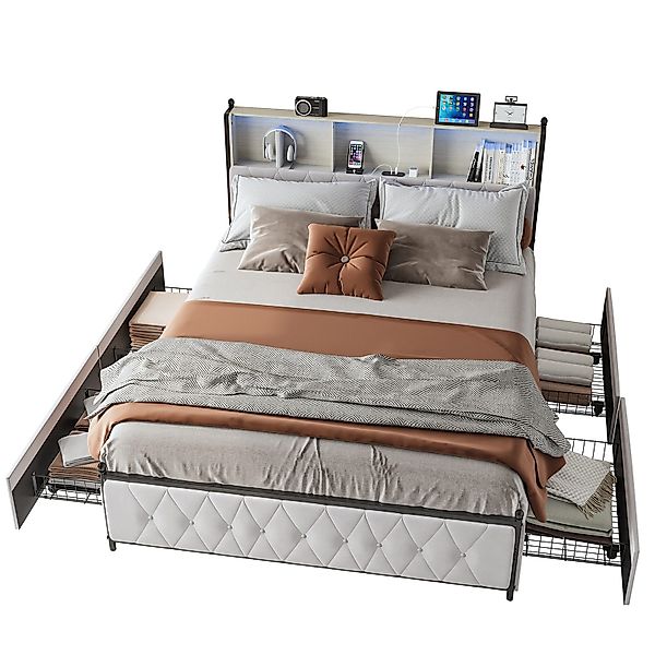 FUROKOY Stauraumbett Polsterbett Doppelbett mit LED-Beleuchtung günstig online kaufen