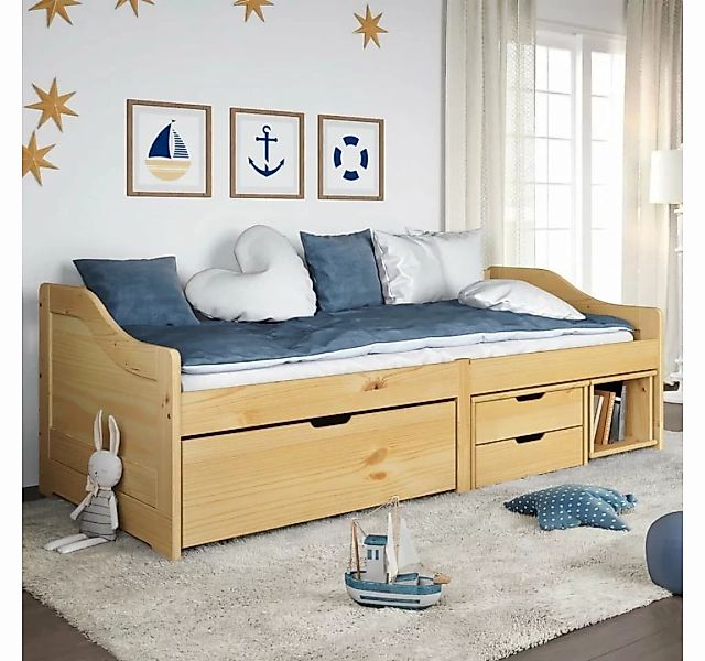 furnicato Bett Tagesbett mit 3 Schubladen IRUN 90x200 cm Massivholz Kiefer günstig online kaufen