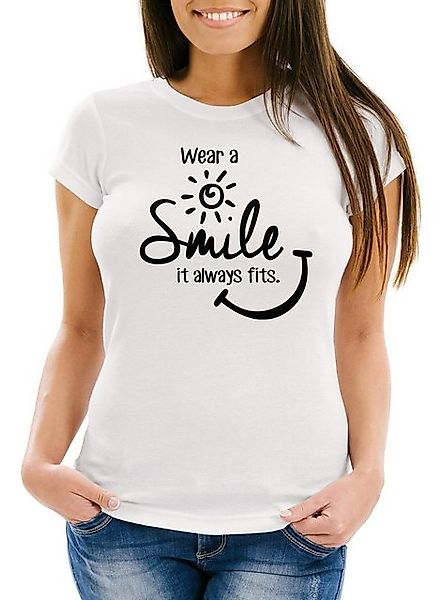 MoonWorks Print-Shirt Damen T-Shirt Wear a Smile it always fits Spruch Slim günstig online kaufen