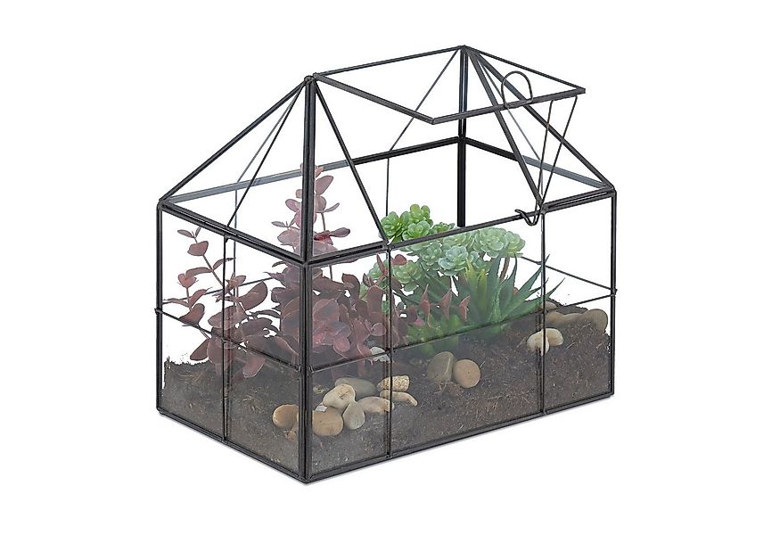relaxdays Gewächshaus Pflanzenterrarium aus Glas Hausform, 1-St., schwarz günstig online kaufen