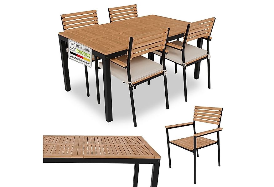 Juskys Garten-Essgruppe Rhodos, (5-tlg), mit Tisch, 4 Stühlen & Kissen, ele günstig online kaufen