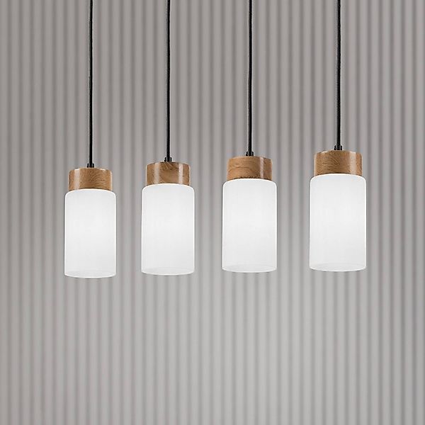 Hängeleuchte Markus, Opalglas/Eichenholz, Länge 80 cm 4-flg. günstig online kaufen