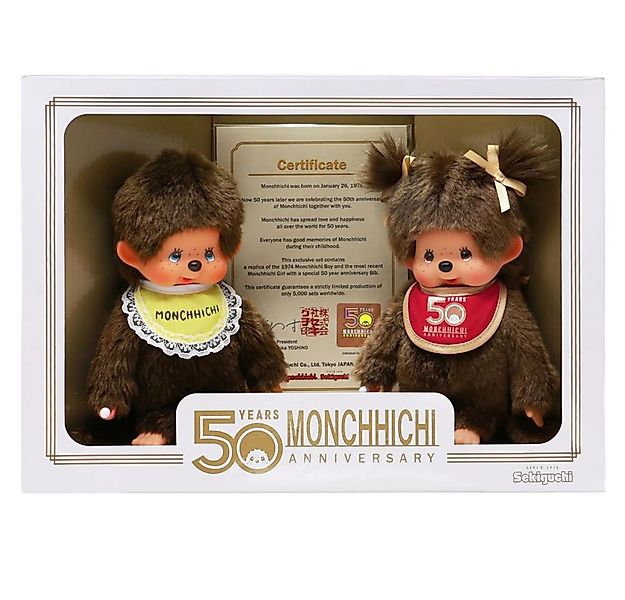 Monchhichi Plüschfigur Monchhichi 50 Jahre Jubiläums-Set mit Zertifikat Sam günstig online kaufen