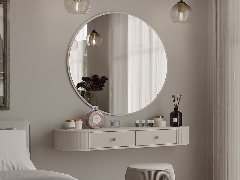 Compleo Schminktisch hängend mit Rund Spiegel, Stil Japandi oder Modern, Ei günstig online kaufen