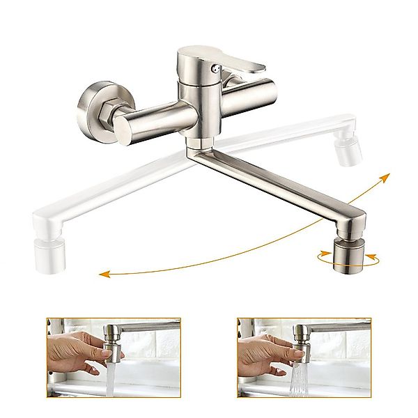 HOMELODY Spültischarmatur Wandmontage Wasserhahn Küche 360° günstig online kaufen