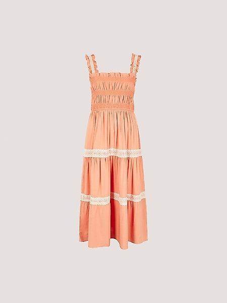 Apricot Midikleid Häkelspitzen-Stufenkleid, mit Smokdetails günstig online kaufen
