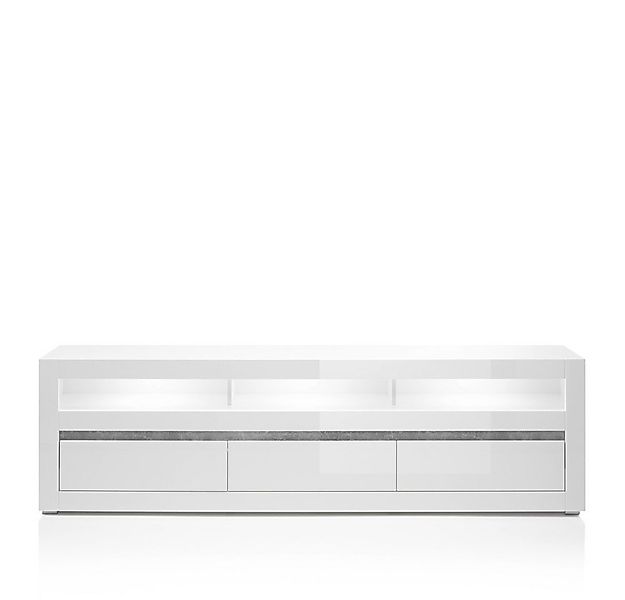 Lomadox Lowboard COGO-61, weiß Hochglanz inkl. LED und Griffmulden in Beton günstig online kaufen