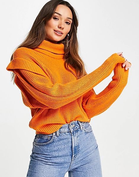 Selected Femme – Pullover in Orange mit breitem Rollkragen und Schulterdeta günstig online kaufen