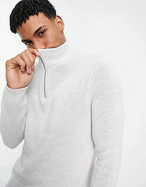 ASOS DESIGN – Mittelschwerer Pullover aus Baumwolle mit halblangem Reißvers günstig online kaufen