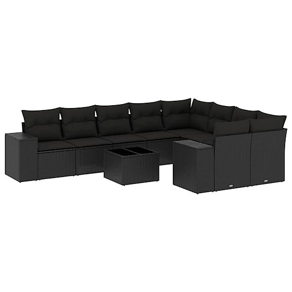 vidaXL 10-Tlg Garten-Sofagarnitur mit Kissen Schwarz Poly Rattan 3255382 günstig online kaufen