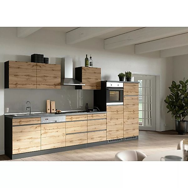 Held Möbel Küchenzeile Turin 360 cm Wotaneiche-Graphit mit E-Geräten günstig online kaufen