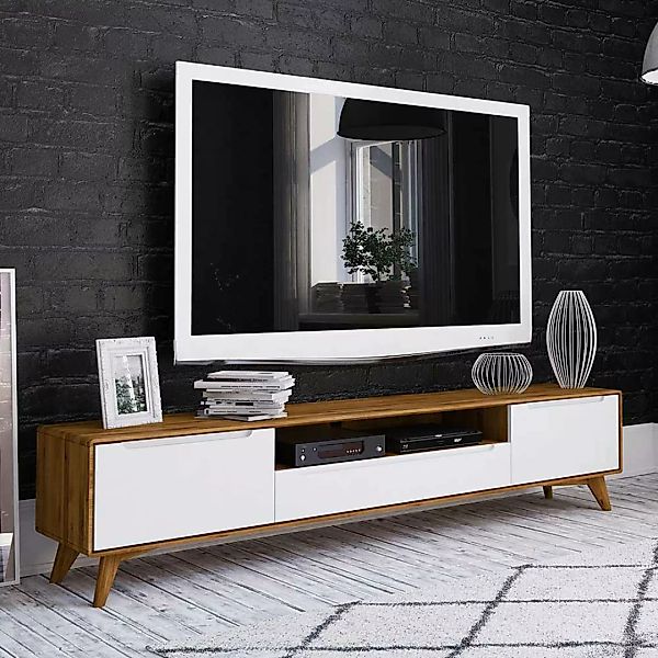 Fernsehkommode in Weiß und Wildeiche 220 cm breit günstig online kaufen