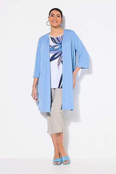 Ulla Popken Shirtjacke Longjacke Rippjersey offene Form V-Ausschnitt günstig online kaufen