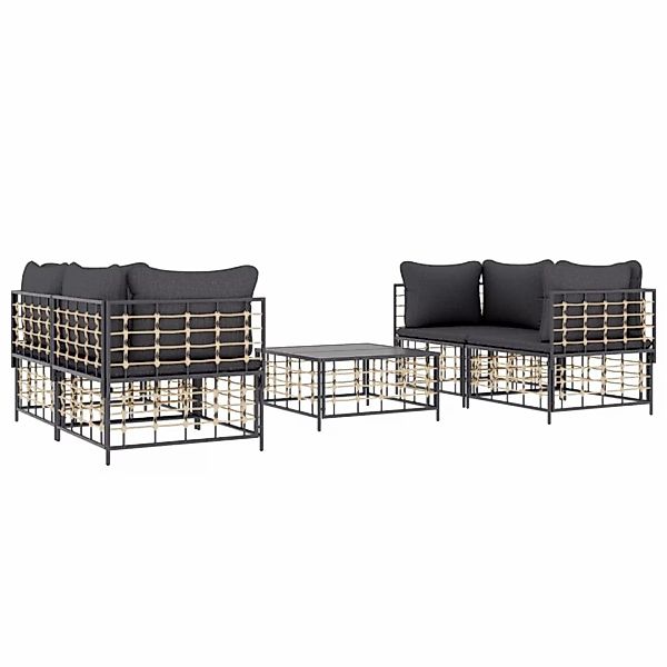 Vidaxl 5-tlg. Garten-lounge-set Mit Kissen Anthrazit Poly Rattan günstig online kaufen