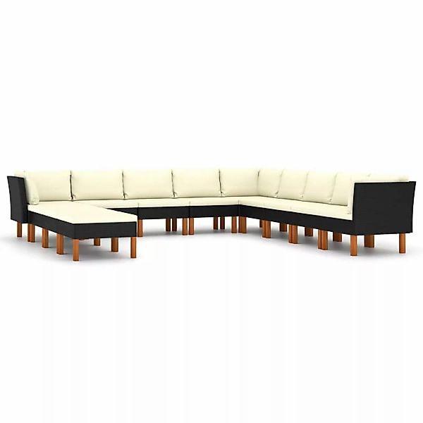 12-tlg. Garten-lounge-set Mit Kissen Poly Rattan Schwarz günstig online kaufen