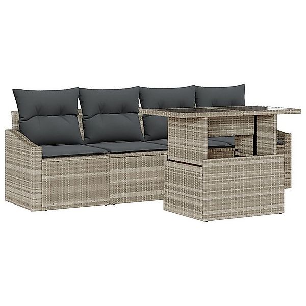 vidaXL Loungesofa 5-teiliges Garten-Sofa-Set mit Kissen in Hellgrau aus Pol günstig online kaufen